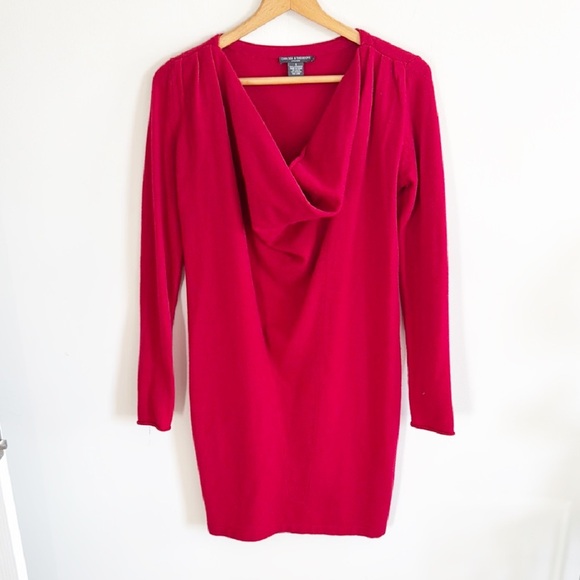 Chelsea & Theodore red cashmere long sleeve sweater dress size small Christmas - Picture 2 of 6